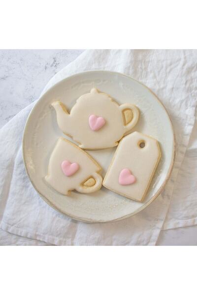 Hobist طقم شاي قالب كوكي وقالب لب السكر مجموعة ثلاثية