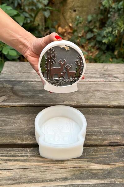 rufus concept 2D Kar Küresi Geyik Desenli Silikon Mum Kalıbı