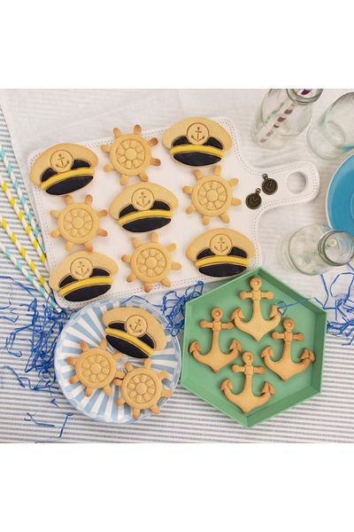 Hobist Sailor Cookie Mold and Sugar Dough Mold Set of Three Captain Hat Helm Anchor