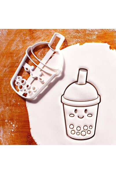 Hobist قالب كوكي لطيف على شكل كوب من الورق المقوى مع قش وقالب لب السكر