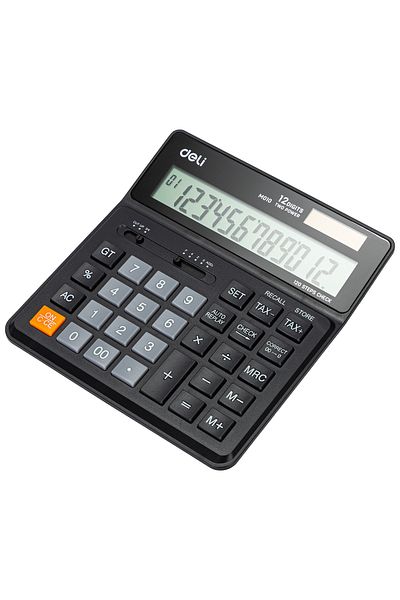Deli Deli EM01020 14-Digit Calculator - Dual Power, 120-Step Check, Tax Function, 3-Year Warranty, Black