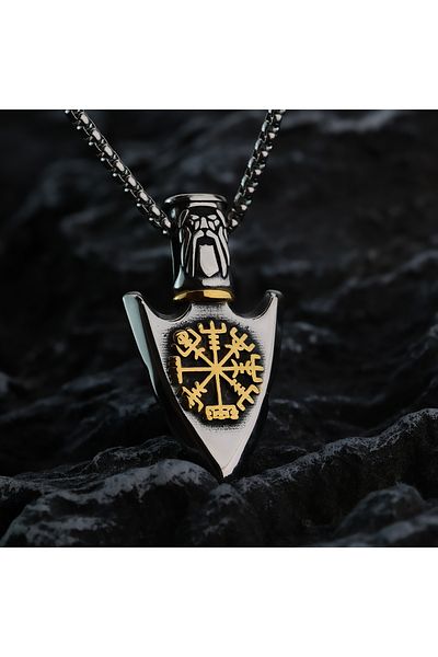 Choice Golden European and American Viking Compass Rune Arrow Titanium Steel Pendant Men's Creative Stainle