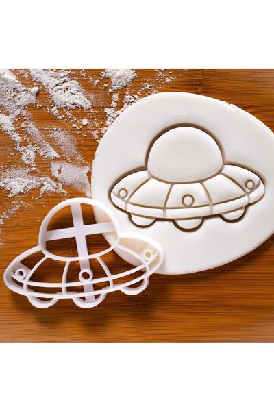 Hobist قالب بسكويت سفينة الفضاء UFO - قالب لب السكر باللون الأبيض