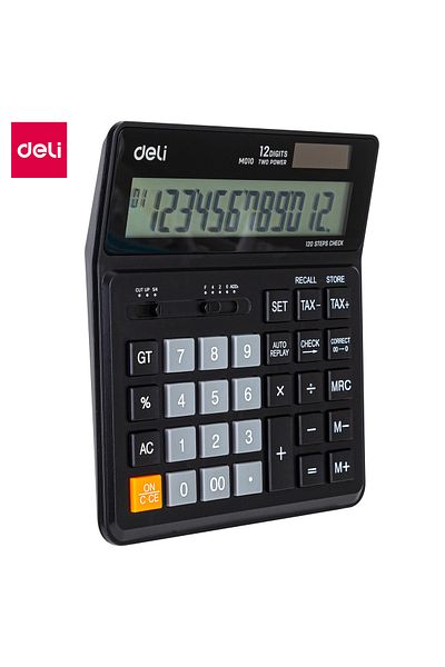 Deli Deli EM01020 14-Digit Calculator - Dual Power, 120-Step Check, Tax Function, 3-Year Warranty, Black