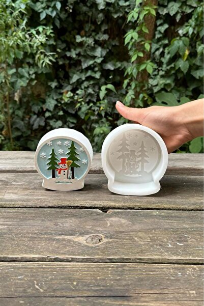 rufus concept 2D Kar Küresi Kardan Adam Desenli Silikon Mum Kalıbı