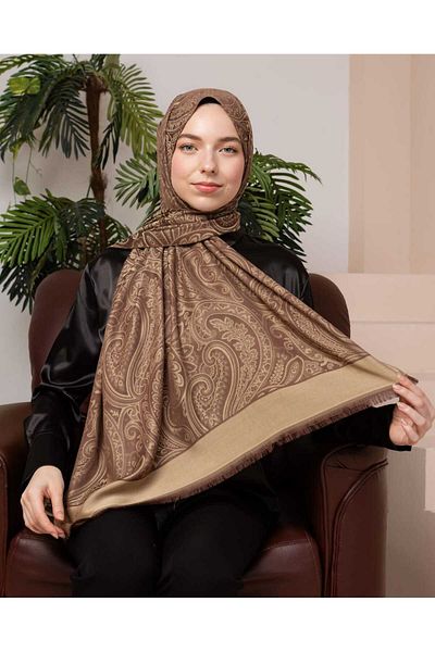 aldyoo Ethnic Pattern Double Face Viscose Shawl - Brown
