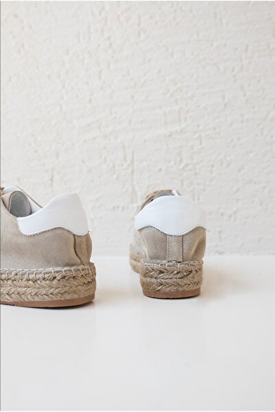 carweza Larissa Beige Genuine Leather Suede Straw Sole Women's Espadrille