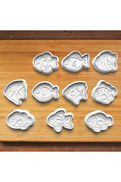 Hobist مجموعة أسماك المحيط اللطيفة مكونة من 10 قوالب بسكويت وقالب عجينة السكر