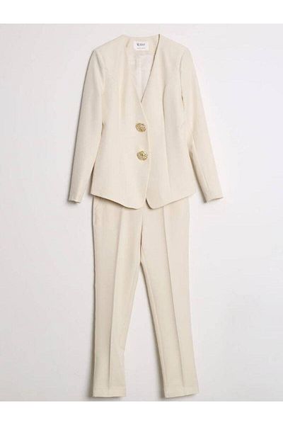 Robin Gold Button Jacket and Trousers Stone