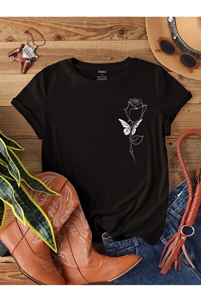 AZIZI TEKSTIL Rose Print Crew Neck T-Shirt, Casual Short Sleeve Top for Sprin...
