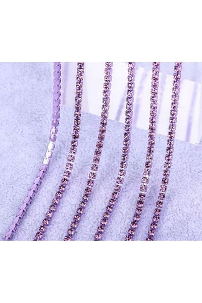 PASAMİA Swarovski Stone Pink Stripe Chain - 1 Meter Beyoğlu