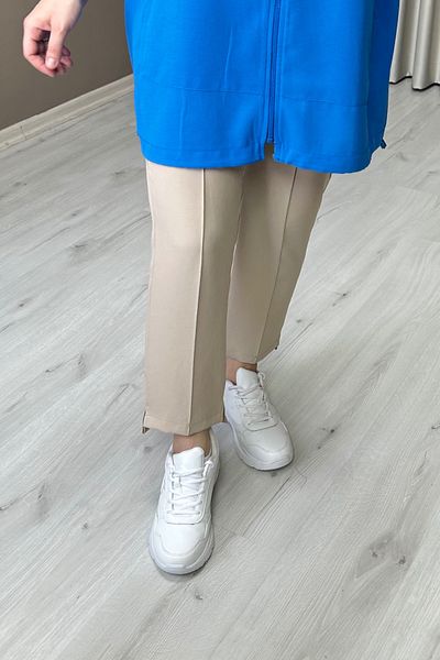 Bulvare Pantaloni de damă crem cu detaliu din iarbă Lycra