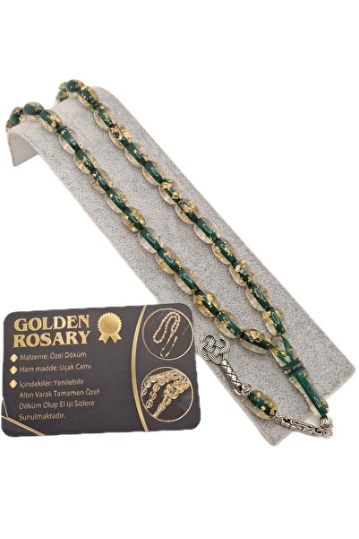 Han Ticarethane Green Color Gold Leaf Airplane Glass Rosary