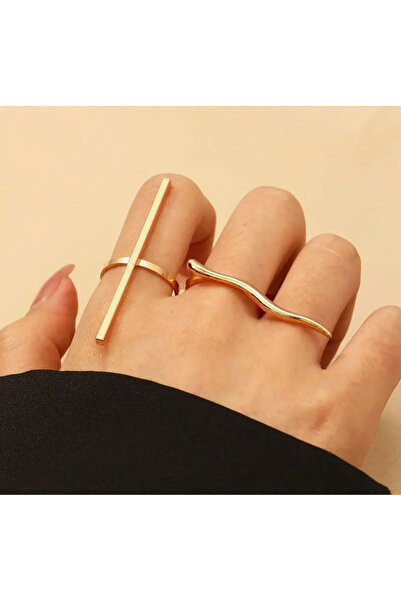 So Iconic مجموعة خواتم ذهبية بتصميم بسيط مكونة من قطعتين