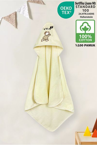 Ellaline Velvet Baby Towel Swaddle 100% Cotton Oeko-Tex Certified Soft Absorbent and Warm with Mouse Embroidery