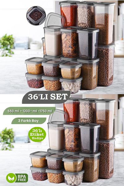 MYBOX 36-Piece Square Food Storage Container, Breakfast Snack Bowl, Spice Rack, Flour Cereals