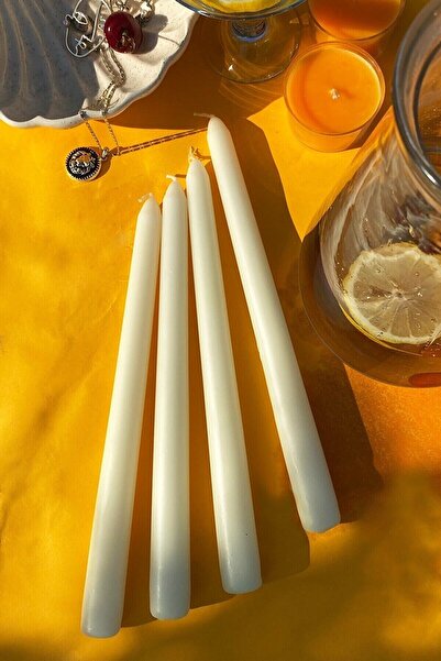 YABA Seri Kokulu Beyaz Konik Şamdan Mum - 4'lü Set Mum