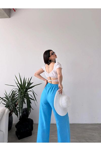 EGELİMODA Blue Linen Pants