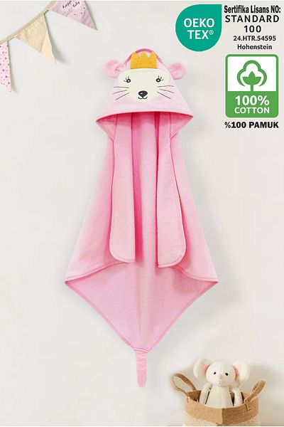 Ellaline Pink Mouse Velvet Baby Towel Swaddle - 100% Cotton, Oeko-Tex Certified, Soft Absorbent and Warm