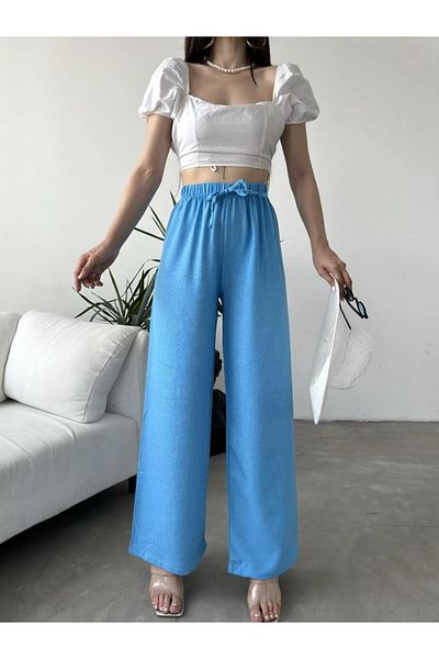 EGELİMODA Blue Linen Pants