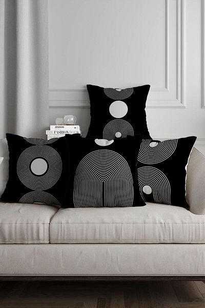 Hayal Dekoratif Set de 4 huse de pernă decorative cu fundal negru