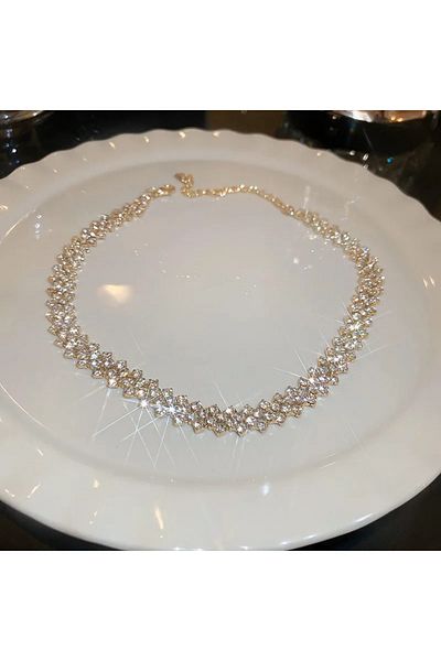 Choice HN437-4 Fashion Gold Color Rhinestone Choker Necklaces for Women Geometric Crystal Necklaces Wedding