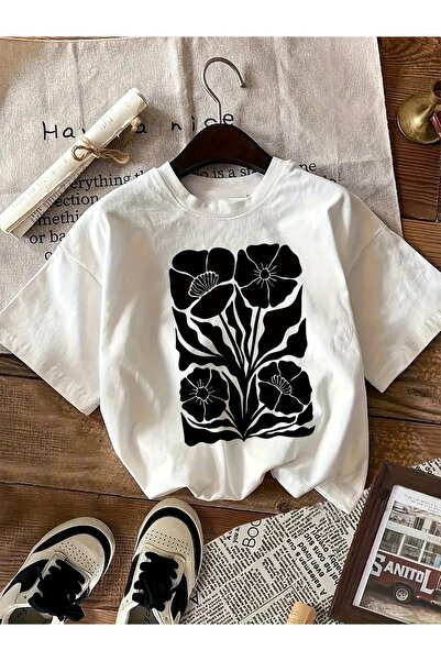 AZIZI TEKSTIL Women's Comfy Floral Print Short Sleeve Round Neck T-Shirt, 100...