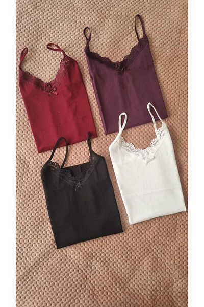 Demirsa Boutique Women's 4-Pack Cotton Rope Strap Undershirt
