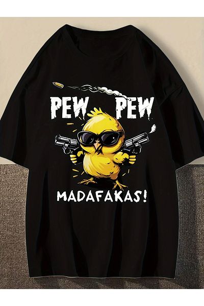 qubo sportswear & company Tricou negru cu mânecă scurtă, unisex, din bumbac, cu imprimeu supradimensionat