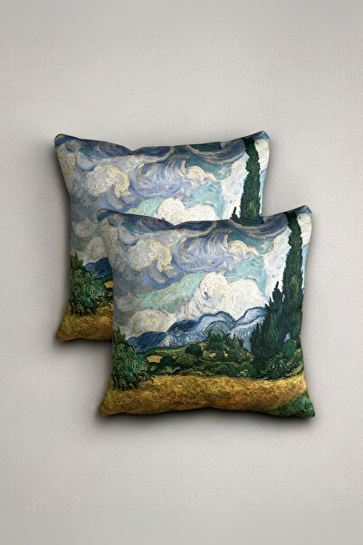 Radora قطعتان من غطاء وسادة فان جوخ السرو بتصميم حقل القمح مزدوج الجانب ومطبو...