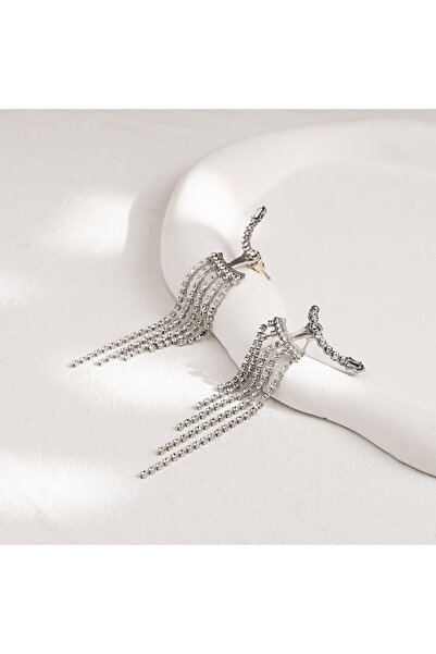 Choice silver Korean Full Rhinestone Long Tassel Drop Earrings for Women Exqu...