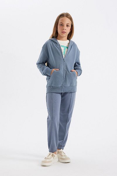 DeFacto Girls - Anthracite Zippered Plain Hooded School Cardigan C8110A824Au