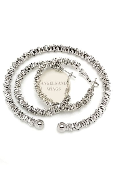 Pudraksesuar 316L Steel Silver Color Luxury Shiny Women's Bracelet and Earrings