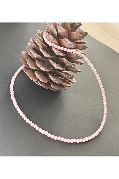 juleeco Sedeftaşı Gerçek Doğaltaş Pembe Silver Çelik Kolye