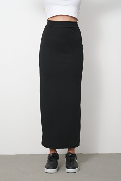 mrmpro Fekete rugalmas búvárszövet hosszú sportceruzaszoknya - 100cm