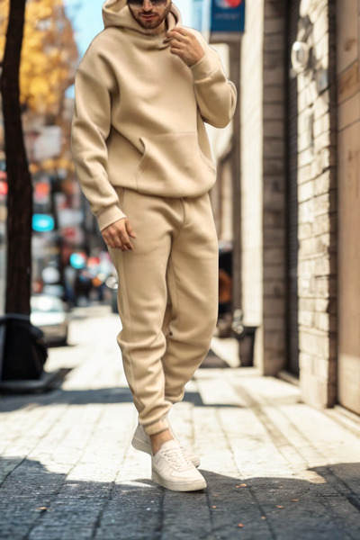 ruNadeS Ανδρικό Σετ Φούτερ με κουκούλα με φαρδιά εφαρμογή με μαλακή υφή και ελαστικά πόδια - Casual