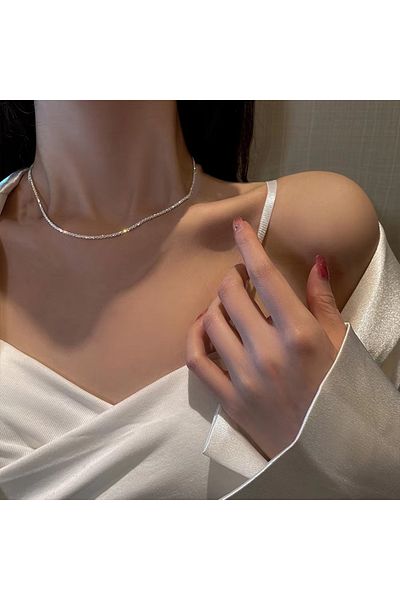 Choice S080-1-necklace 2/1pc Set Of Shiny Silver Plated Collarbone Chain Necklace Bracelet Jewelry, Women's