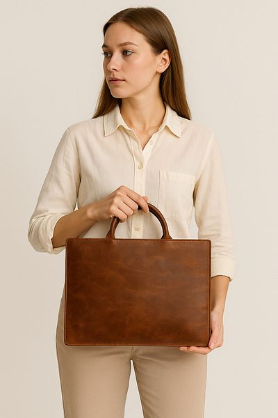 natderi Genuine Leather Briefcase Tan