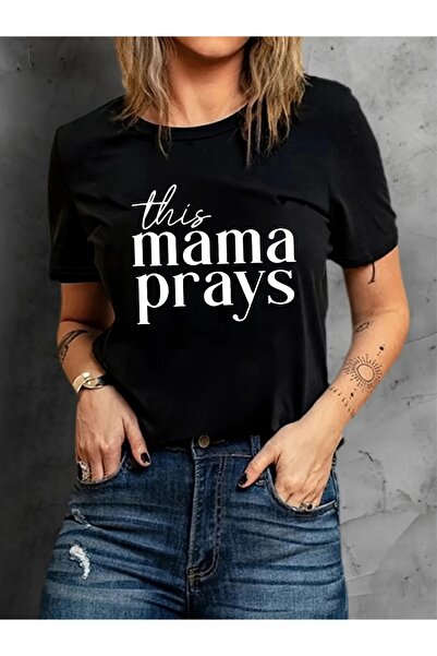 AZIZI TEKSTIL Mama Prays εμπριμέ μπλουζάκι με στρογγυλή λαιμόκοψη, άνετο κοντ...