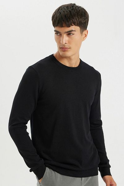 DeFacto Standard Fit Κανονική κοπή Crew Neck Basic μονόχρωμο πλεκτό Άνετο πουλόβερ A5268ax24au