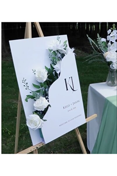 Yalova Design Özel Tasarım Bembeyaz Çiçekli 70 cm Beyaz Karşılama Panosu