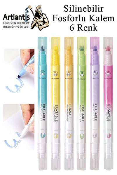 Artlantis Silinebilir Fosforlu Kalem 6 Renk 1 Paket Mikro Silinebilir İşaretl...