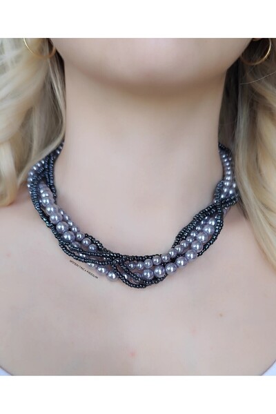MYSTERY TAKI AKSESUAR Pearl Knitted Sand Beads Design Necklace