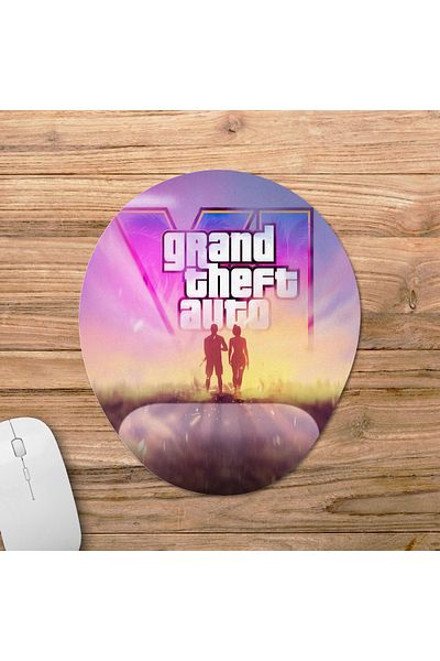 Pixxa GTA 6 - Grand Theft Auto 6 - GTA VI لوحة ماوس مع مسند للمعصم موديل 9 - بيضاوي