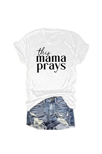 LAND MODA Mama Prays εμπριμέ μπλουζάκι με στρογγυλή λαιμόκοψη, άνετο κοντομάν...