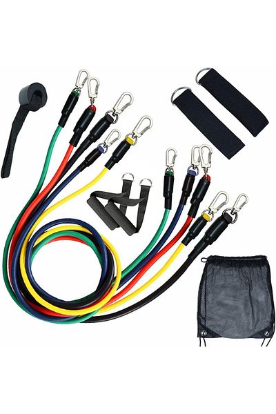 MultiFlexPro 11 Pieces Latex Fitness Set Exercise Band Equipment Pull Rope Workout Set