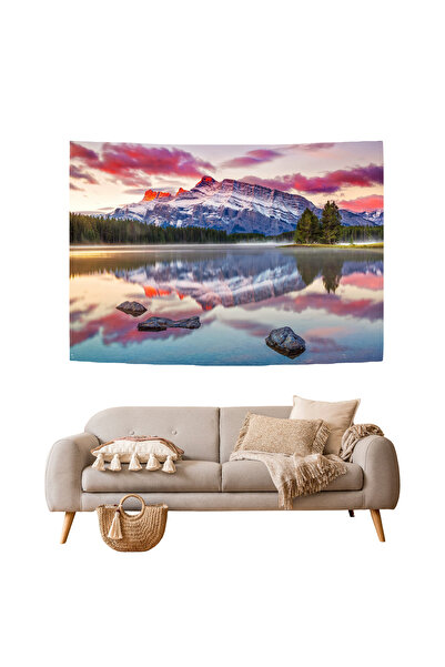 GREENDECOR Landscape Nature Blue Green Lake Mountain Tree Forest Wall Cloth W...