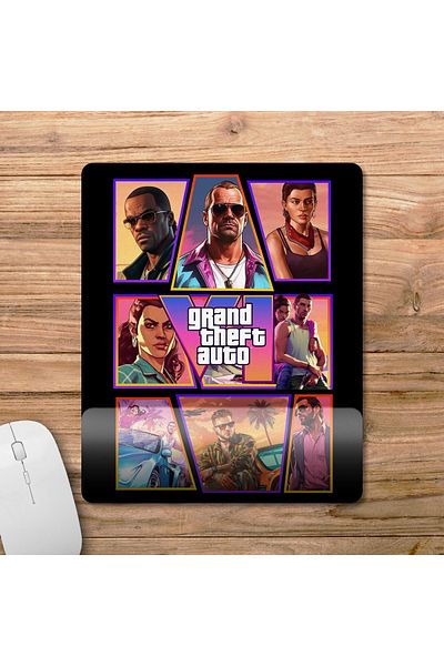 Pixxa GTA 6 - Grand Theft Auto 6 - GTA VI لوحة ماوس مع مسند للمعصم موديل 10 - مستطيل