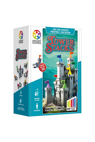 Smart Games - Tower Stacks, logic game with 80 challenges, 8+ years, English edition