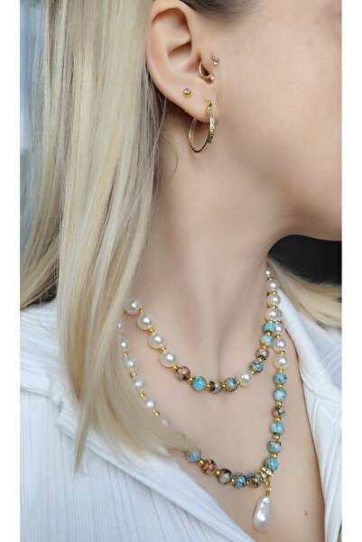 MYSTERY TAKI AKSESUAR DOĞAL CAM BONCUK İNCİ KOLYE